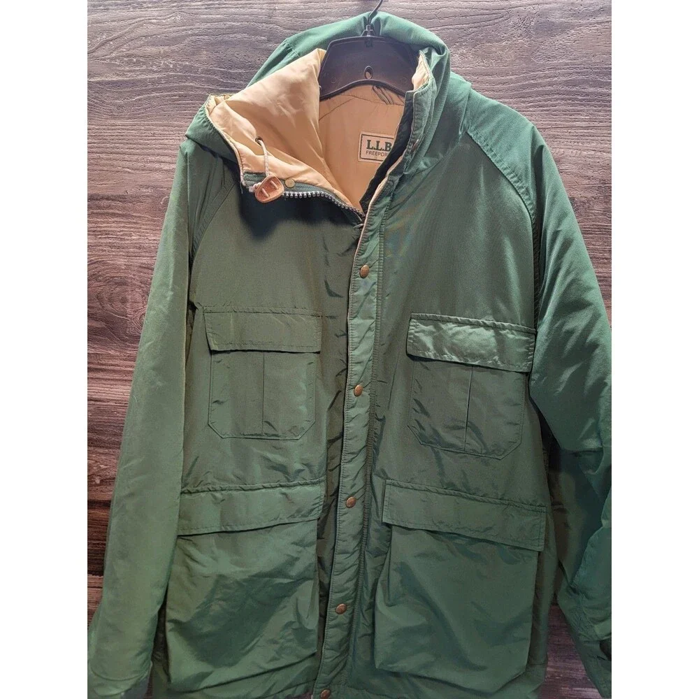 Vintage LL Bean Baxter State Parka Jacket Mens Large USA Made Hooded Coat Green